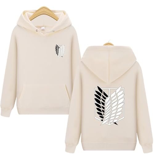 Attack On Titan Hoody Pullover Herren Scout Regiment Anime Sweatshirts Damen Shingeki no Kyojin AOT Recon Corps Manga Hoodies, Attack on Titan Beige, 42 von RAQUE