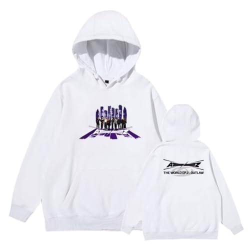 RAQUE ATEEZ Hiphop Hoodies Herren World Tour Break The Wall Hoody Damen The World EP2 Outlaw Kpop Pullover Sweatshirts, Ateez die Welt Ep.2 Weiß, 46 von RAQUE