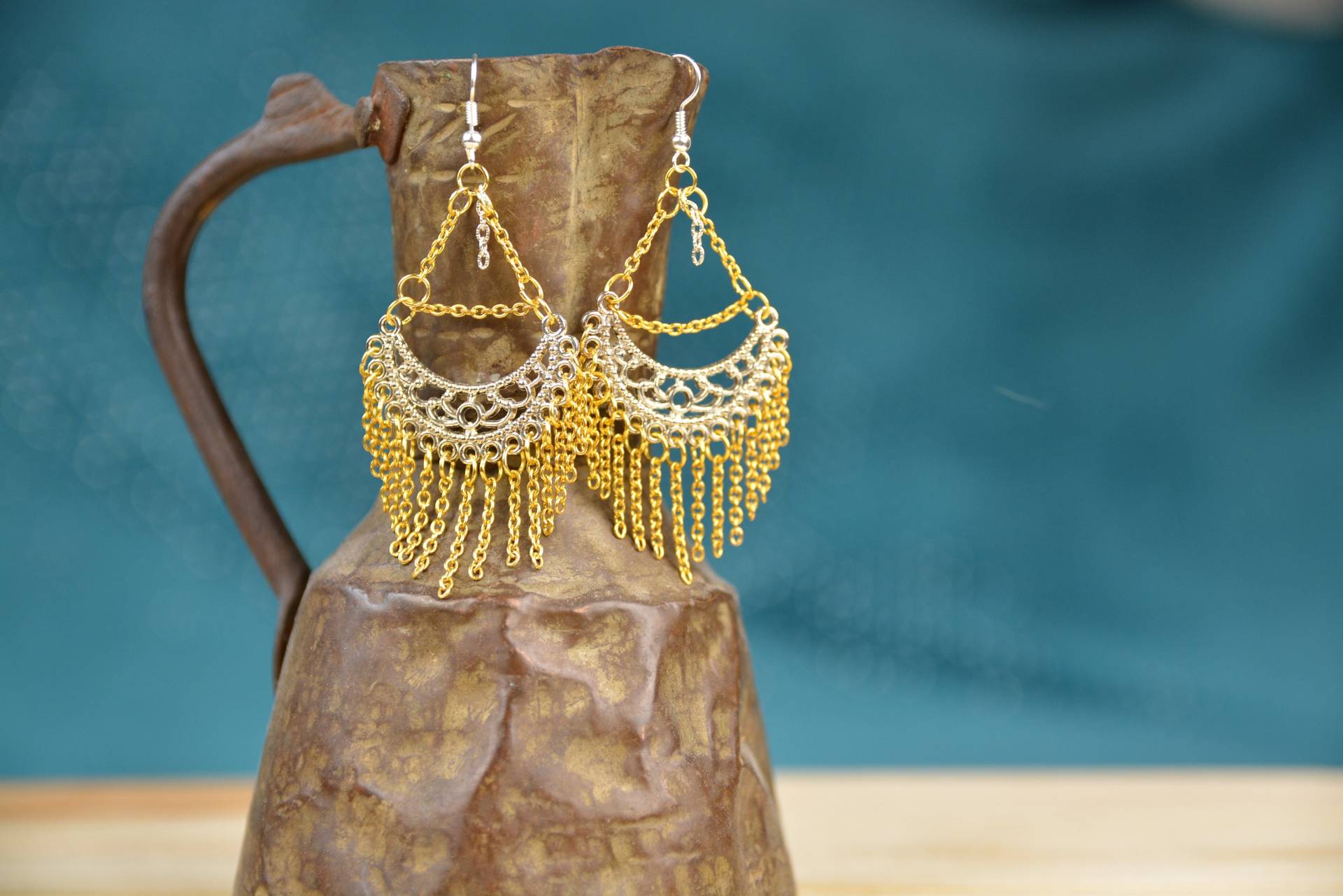 Farbe Silber Und Gold Ohrringe Mit Kette von RAR0Boutique