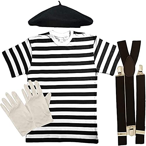 Erwachsene Unisex Frauen Französischer Pantomime 4-teiliges Kostüm-Set Kostüm von RARA