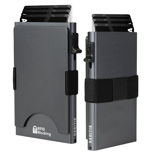 RARITIK Schlanker Smart-Kartenhalter für Herren, RFID-blockierend, minimalistisch, Metall, Pop-Up-Brieftasche, erweiterbar, kompakte Platte, hält 12+ Karten, Geldklammer, Schwarz, GRAU, Modern RARITIK Schlanker Smart-Kartenhalter für Herren, RFID-blockierend, minimalistisch, Metall, Pop-Up-Brieftasche, erweiterbar, kompakte Platte, hält 12+ Karten, Geldklammer, Schwarz, GRAU, Modern von RARITIK