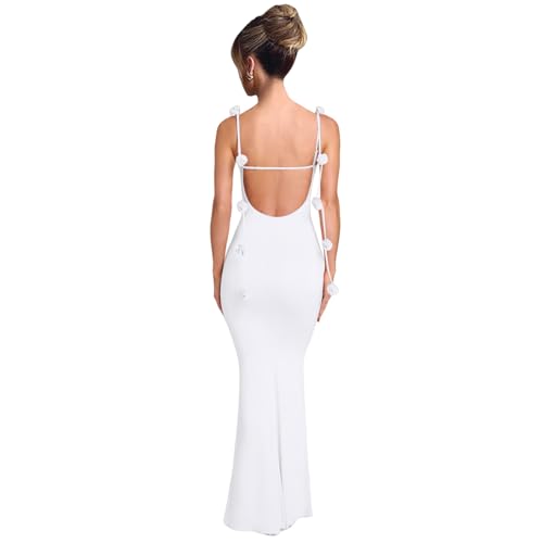 Damen Elegant Rose Floral Hochzeit Gäste Kleid Sexy Tief Ausschnitt Rückenfrei Maxikleid Fischschwanz Langes Kleid Abendkleid, Weiss/opulenter Garten, Groß Damen Elegant Rose Floral Hochzeit Gäste Kleid Sexy Tief Ausschnitt Rückenfrei Maxikleid Fischschwanz Langes Kleid Abendkleid, Weiss/opulenter Garten, Groß von RARITYUS