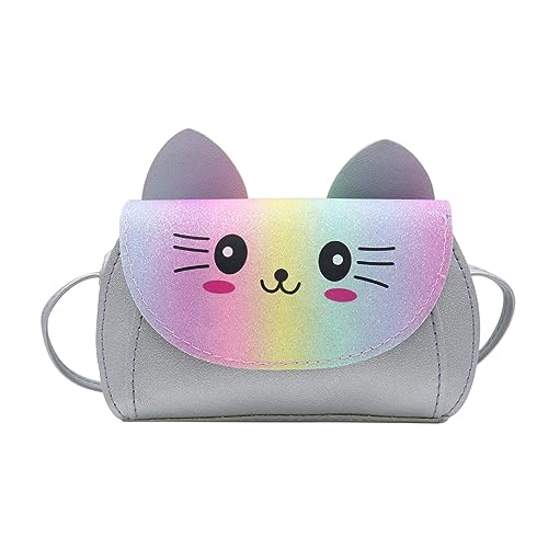 RARITYUS Kleine Mädchen Süße Katze Crossbody Geldbörse für Kinder Kleinkinder Regenbogen Glitzer Kleine Umhängetasche Geldbörse Satchel, silber, Einheitsgröße von RARITYUS