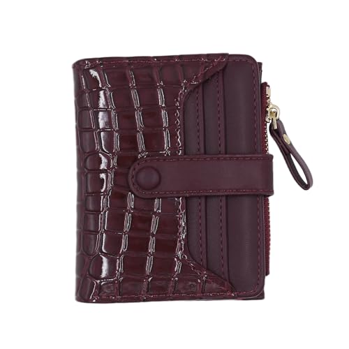 RARITYUS Modische Geldbörse mit Krokodilmuster für Damen, kleiner Kreditkartenhalter, Clutch, Faltbörse, Münzbörse, Burgunder, Einheitsgröße, Modern von RARITYUS