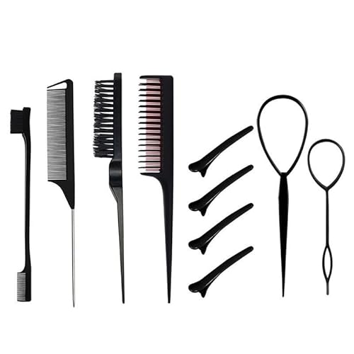 10 Stück Haarbürsten Set, Nylon-Haarbürsten für den Salon, Doppelseitige Haarkantenbürste, Glatter Kamm Für Die Haarpflege, Rattenschwanzkämme Mit Entenschnabel Clips für Frauen Und Mädchen (Schwarz) 10 Stück Haarbürsten Set, Nylon-Haarbürsten für den Salon, Doppelseitige Haarkantenbürste, Glatter Kamm Für Die Haarpflege, Rattenschwanzkämme Mit Entenschnabel Clips für Frauen Und Mädchen (Schwarz) von RAROUYI