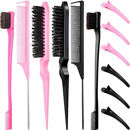 12 Stück Haarbürsten-Set, Nylon Teasing Haar Bürsten 3 Row Salon Teasing Brush, Double Sided Hair Edge Brush Smooth Comb Grooming, Rat Tail Kämme mit Duckbill Clips für Frauen Mädchen (Schwarz, Rosa)- 12 Stück Haarbürsten-Set, Nylon Teasing Haar Bürsten 3 Row Salon Teasing Brush, Double Sided Hair Edge Brush Smooth Comb Grooming, Rat Tail Kämme mit Duckbill Clips für Frauen Mädchen (Schwarz, Rosa)- von RAROUYI