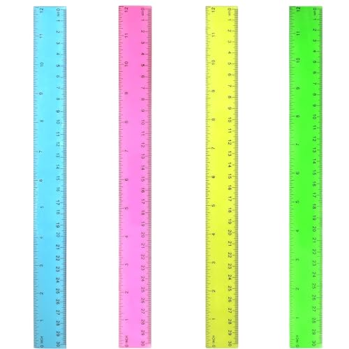 4 Stück 30cm transparente Herrscher Plastische Herrscher Direkte Quetschlehrer Kindermathematische Versorgung School Office Messwerkzeuge (Multi -Color) von RAROUYI