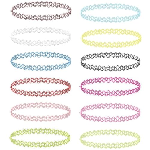 RAROUYI 12 Stücke Tattoo Halsband Set 90er Jahre Accessoires, 80er Jahre Retro 2000er Schmuck Mehrfarbig, Einheitsgröße Für Alle Frauen, Teenager, Mädchen Dehnbarer Mehrfarbiger Halsband RAROUYI 12 Stücke Tattoo Halsband Set 90er Jahre Accessoires, 80er Jahre Retro 2000er Schmuck Mehrfarbig, Einheitsgröße Für Alle Frauen, Teenager, Mädchen Dehnbarer Mehrfarbiger Halsband von RAROUYI