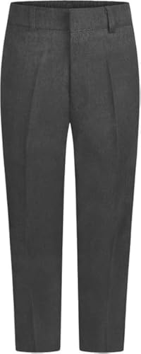 RASH ACCESSORIES Robuste Schulhose für Jungen in Übergröße mit Teflon-Schutz, Alter 5–16 – Gürtelschlaufen, halbelastisch, Reißverschluss und Clip, wasserabweisend. Siehe Größentabelle (15–16, Grau) von RASH ACCESSORIES