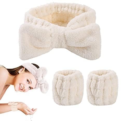 ZWERLIN 3-teiliges Spa-Stirnband- und Armband-Set, Mikrofaser-Handgelenk, Waschbänder, Hautpflege-Stirnbänder, Make-up-Stirnband mit Handgelenkband, Gesichts-Stirnband, Gesichtsreinigungs-Armbänder von RASOFAB
