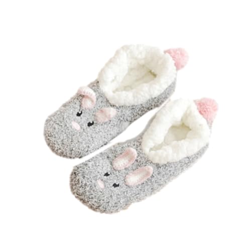 Gemütliche Slipper-Socken, Flauschige Slipper-Socken, Kuschelige Fleece-Schuhe, Zopfmuster-Slipper-Socken, Bequeme Innensohlen, Korallen-Fleece-Cartoon, Weiche Sohlenschuhe, Süße Winter-Söckchen Für S von RASOLI