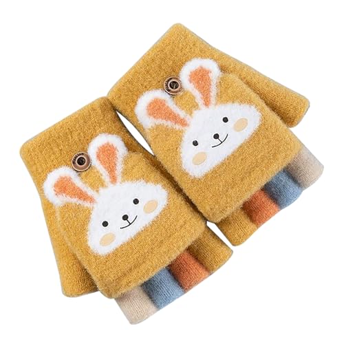 Halbfingerhandschuhe für Kinder, Halbfinger süße Plüschhandschuhe, Winterhandschuhe für Kinder im Alter von 8–11 Jahren, Mädchen, Kleinkinder, Jungen, Kinder, Hasen-Jacquard-Muster Rasoli von RASOLI