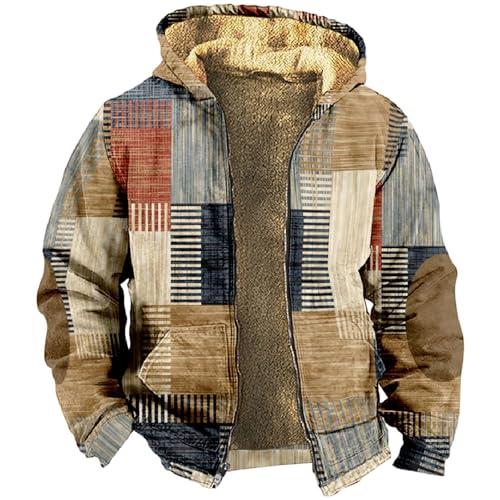 RASPIO Modischer Patchwork-Kapuzenpullover mit Karomuster, Westliche Ethno-Jacken Im Azteken-Tribal-Print für Herren, Langärmlige Freizeitmäntel Im Vintage-Bohemia-Stil(Jacket G,XL) von RASPIO