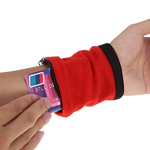 RASTKY Armbandschweißband mit Sicherem Reißverschluss für Outdoor -Sportpuppe - Hellbraunes Fint+Polyester 9 * 10 cm 1pc (Rot) von RASTKY