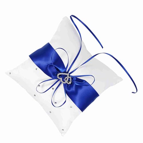 RASTKY Kissen für Hochzeitsringträger mit glitzernden Strasssteinen und Bowknot (blau) von RASTKY