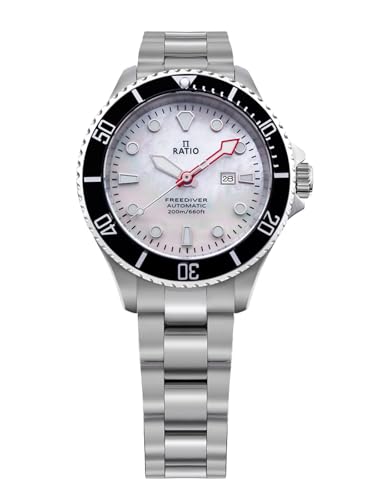 RATIO FreeDiver Saphir Edelstahl weißes Perlmuttzifferblatt Automatik RTFL841 200M Damenuhr, weiß von RATIO