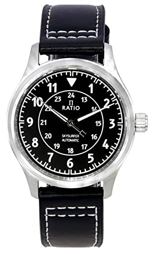 RATIO Skysurfer Pilot Black Sunray Dial Leather Automatic RTS314 200M Men's Watch von RATIO