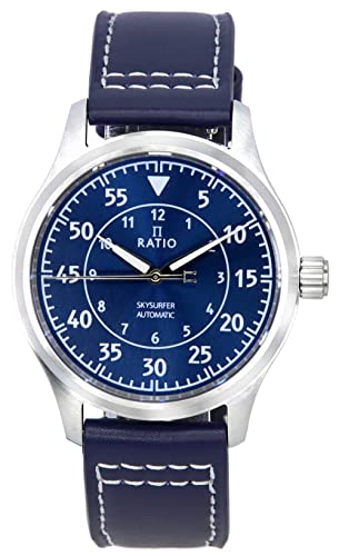 RATIO Skysurfer Pilot Blue Sunray Dial Leather Automatic RTS318 200M Men's Watch von RATIO
