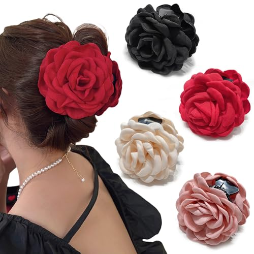 Rauimour Haarspangen mit Rosenblüten aus Stoff, handgefertigt, für Damen und Mädchen, elegant, Boho-Chic, einfarbig, Blumen-Haarspangen für dickes, dünnes Haar-Accessoire, Urlaubsgeschenk, 4 Stück Rauimour Haarspangen mit Rosenblüten aus Stoff, handgefertigt, für Damen und Mädchen, elegant, Boho-Chic, einfarbig, Blumen-Haarspangen für dickes, dünnes Haar-Accessoire, Urlaubsgeschenk, 4 Stück von RAUIMOUR