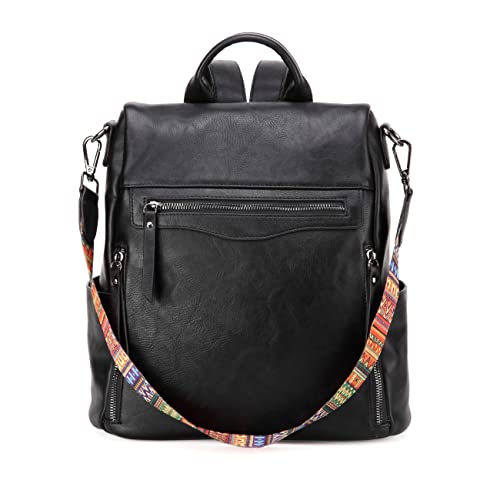RAVUO Anti Diebstahl Rucksack, Rucksack Damen klein Cityrucksack Wasserdichte Damenrucksäcke 2 In 1 Handtasche für Mädchen Schwarz von RAVUO