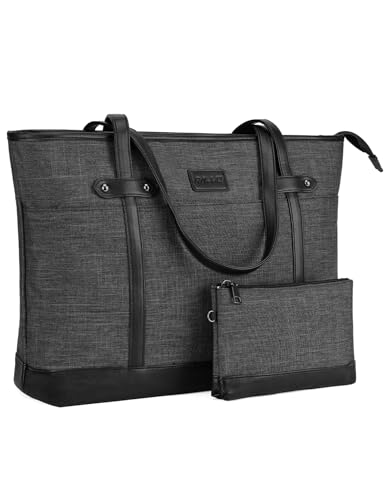 RAVUO Laptop Handtasche Damen,Elegant 15,6 Zoll Schultertasche Wasserdicht Shopper Aktentasche Business Tasche mit Organizer für Arbeit Reisen Dunkelgrau von RAVUO