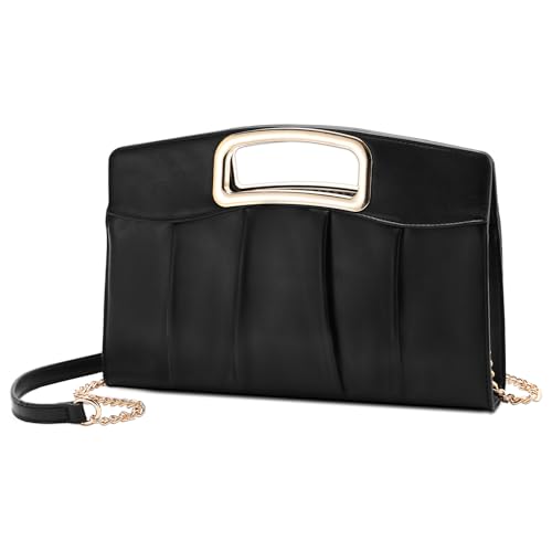 RAVUO Clutch Damen, Kleine Handtasche Umhängetasche Elegant Abendtasche Damen aus Pu-leder Mode Klatsch Tasche mit Kette Clutch Schwarz für Hochzeit Freizeit Party von RAVUO
