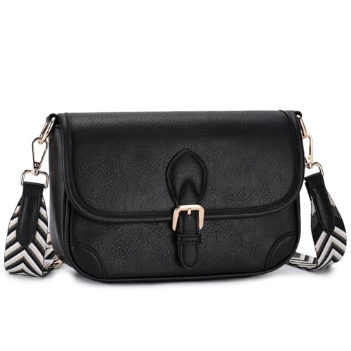 RAVUO Crossbody Bag Damen,Kleine Umhängetasche Damen Breiter Gurt PU Leder Schultertasche Handtasche Damen mit Abnehmbarem Schultergurt von RAVUO