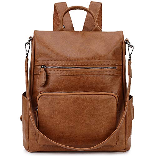 RAVUO Damen Rucksack, Leder Anti Diebstahl Rucksackhandtaschen 2 in 1 Handtasche Elegant Cityrucksack Mittelgroß Retro Braun von RAVUO
