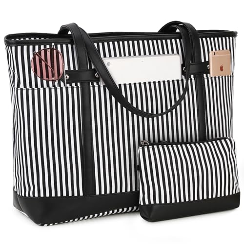 RAVUO Handtasche Damen, Wasserdichte Laptop Tasche 15.6 Zoll Elegant Shopper Tote Bag Groß Henkeltasche 2PCS Set für Business/Schule/Einkauf,Schwarz von RAVUO