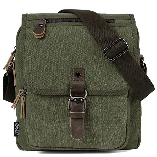 RAVUO Herren-Tasche, wasserdichte Segeltuch-Umhängetasche für Damen und Herren, lässige Umhängetasche, Umhängetasche mit mehreren Taschen für den täglichen Gebrauch, Schule, Reisen, Arbeit, grün von RAVUO