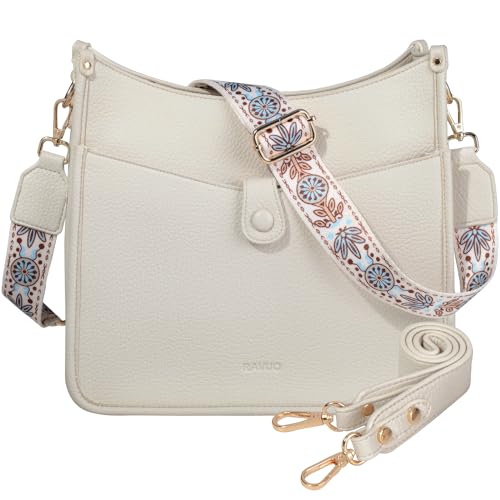 RAVUO Damen Handtasche Kleine, Umhängetasche Mittelgroß aus PU Leder Schultertasche für Frauen Crossbody Bags mit verstellbarem Farbigem Riemen,Weiß von RAVUO