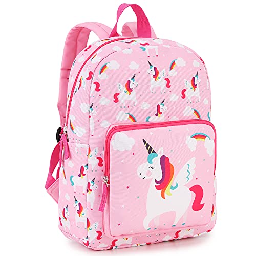 RAVUO Kinder-Rucksack, niedlicher leichter Vorschulrucksack für Kinder, Mädchen und Jungen, Kleinkinder-Rucksack, Schulbuchtasche mit Brustgurt, Einhorn pink, S, Tagesrucksack von RAVUO