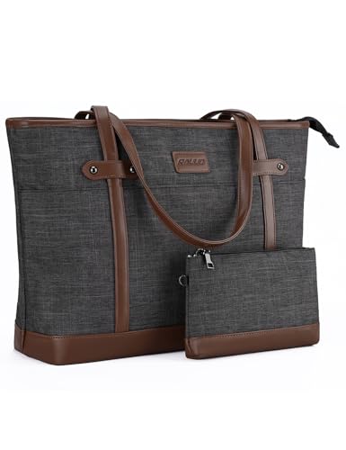 RAVUO Laptoptasche Damen, Wasserdichte Handtasche Elegant Lehrertasche Groß Aktentasche 15.6 zoll Laptop Bag Women Uni Tasche 2PCS Set Braun mit Grau von RAVUO