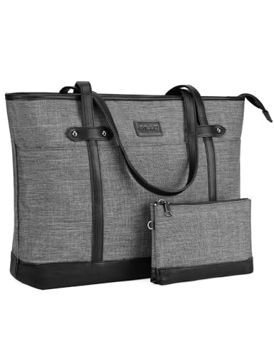 RAVUO Lehrertasche Damen, Wasserdichte Laptoptasche 15.6 Zoll Elegant Arbeitstasche Groß Aktentasche Shopper Tote Bag Frauen Uni Tasche 2PCS Set für Business/Reisen/Einkauf Grau von RAVUO