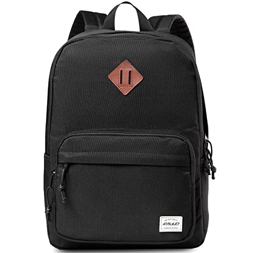 RAVUO Schulrucksack, ultraleichter Rucksack für Herren und Damen, lässig, Teenager, Schultaschen, wasserabweisend, Rucksack für Reisen, Arbeit, College mit zwei Vordertaschen, Schwarz von RAVUO