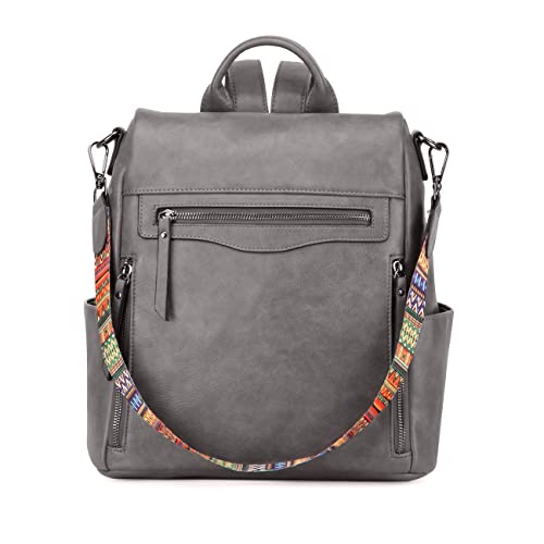 RAVUO Rucksack Damen,Anti Diebstahl Frauen Lederrucksack 2 in 1 Handtasche und Rucksack Elegant Cityrucksack Damen-rucksackhandtaschen Grau von RAVUO