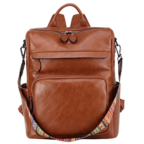 RAVUO Rucksack Damen, Retro Damen-Rucksackhandtaschen Leder Cityrucksack Groß Wasserdichte Damenrucksäcke 2 In 1 Handtasche für Mädchen Braun von RAVUO