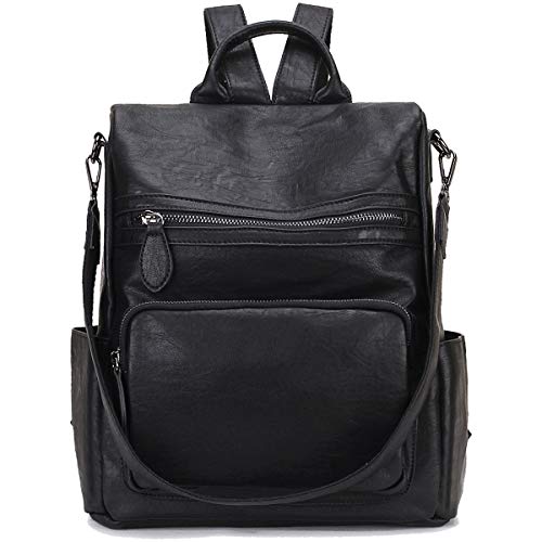 RAVUO Rucksack Damen, Elegant Cityrucksack Anti Diebstahl Pu Leder Rucksackhandtasche Wasserdicht Rucksack Tasche 2 in 1 Schwarz von RAVUO