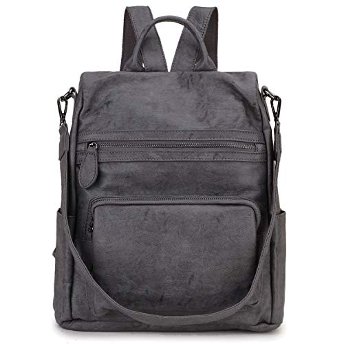 RAVUO Rucksack Damen, Lässige Pu Leder Multifunktionsrucksack Wasserdicht Anti Diebstahl Schultertasche Tagesrucksack für Schule, Arbeit, Reise,Grau von RAVUO