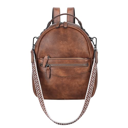 RAVUO Rucksack Damen Klein, Elegant Cityrucksack Kleiner Lederrucksack 2 in 1 Handtasche Damen-Rucksackhandtaschen Braun von RAVUO