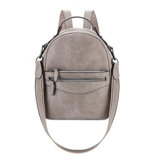 RAVUO Rucksack Damen Klein, PU Leder Damen-Rucksackhandtaschen Mini Cityrucksack Wasserdichte Damenrucksäcke 2 In 1 Handtasche für Mädchen,Grau von RAVUO