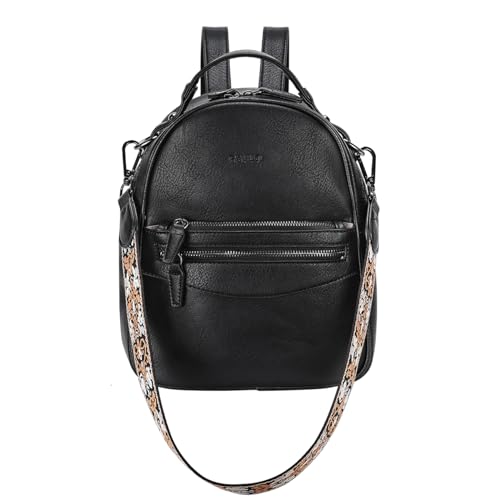 RAVUO Rucksack Damen Klein, Retro Leder Kleiner Damen-Rucksackhandtaschen Mini Cityrucksack Wasserdichte Damenrucksäcke 2 In 1 Handtasche Schwarz von RAVUO