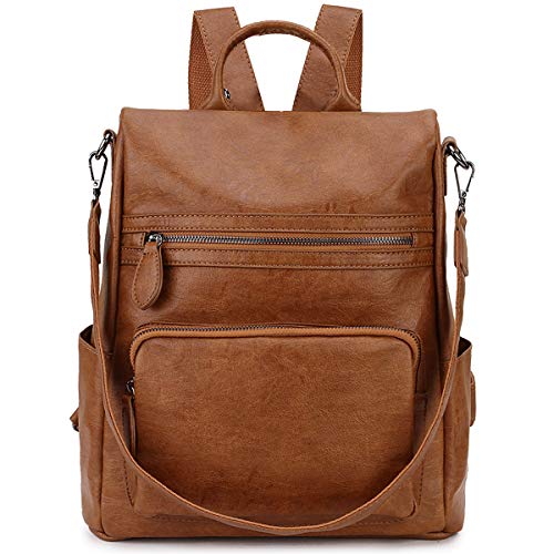 RAVUO Rucksack Damen, Anti Diebstahl Pu Leder Rucksackhandtasche Elegant Cityrucksack Wasserdicht Rucksack Tasche 2 in 1 für Frauen Mädchen,Braun von RAVUO