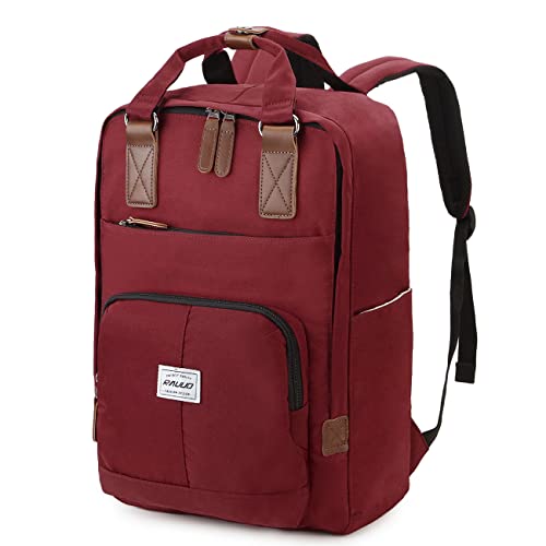 RAVUO Schulrucksack für Herren und Damen, wasserabweisend, Vintage, 15,6 Zoll (39,6 cm) Laptop-Rucksack, College-Büchertasche, lässiger Tagesrucksack, Reiserucksack, burgunderfarben von RAVUO