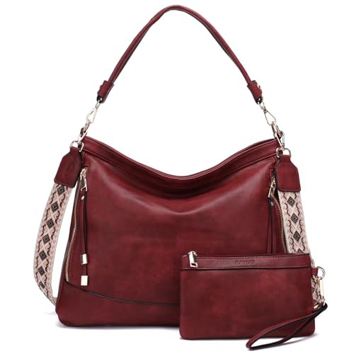 RAVUO Taschen Damen, Groß PU Ledertasche Handtaschen Umhängetasche Handbags Set 2pcs Schultertasche Geldbörse Rot von RAVUO