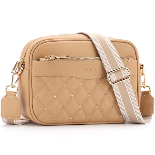 RAVUO Umhängetasche Damen, Handtasche Kleine Crossover Shoulder Bag Women Schultertasche Frauen mit Verstellbarem Breiter Gurt Kamel von RAVUO