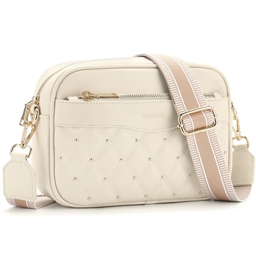 RAVUO Umhängetasche Damen, Handtasche Kleine Schultertasche Frauen Cross Body Women Shoulder Bag mit Verstellbarem Breiter Gurt Weiß von RAVUO