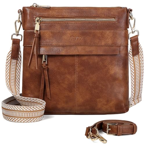 RAVUO Umhängetasche Damen, Stylisch Handtasche Mittelgroß PU Ledertasche Crossbody Shoulder Bags mit 2 Verstellbar Abnehmbar für Tägliches Arbeiten Einkaufen Braun von RAVUO