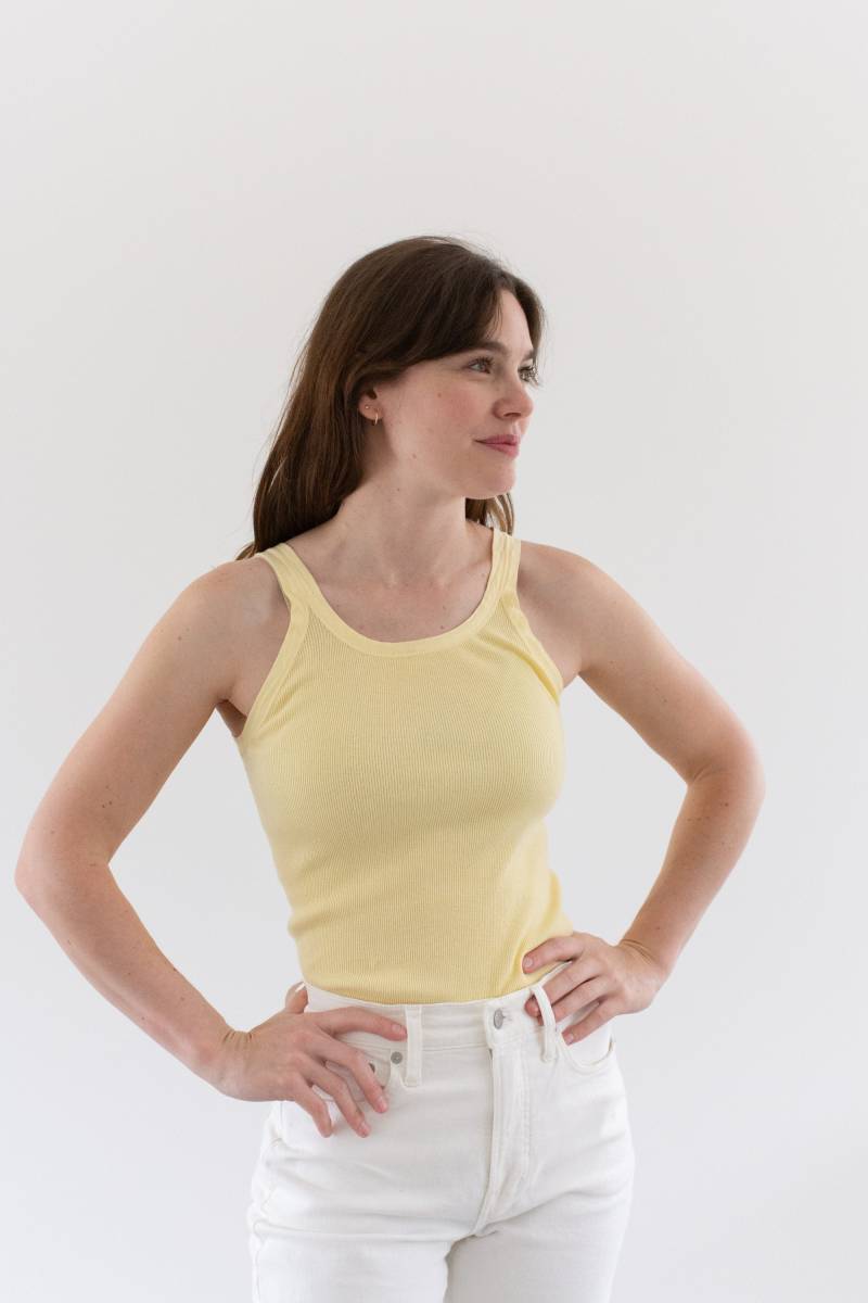 Das Siena Tank in Butter Gelb | Vintage Rippenstrick Geripptes Top 100% Baumwolle Unterhemd Singlet Xs S von RAWSONSTUDIO