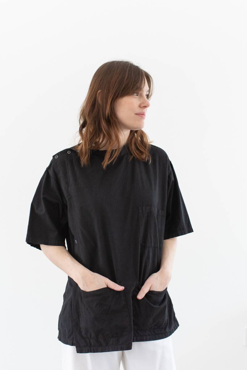 Der Wendall Smock in Schwarz | Vintage Unisex 60Er Jahre Overdye Painter Shirt Kurzarm Studio Tunika Künstler Kittel M L von RAWSONSTUDIO